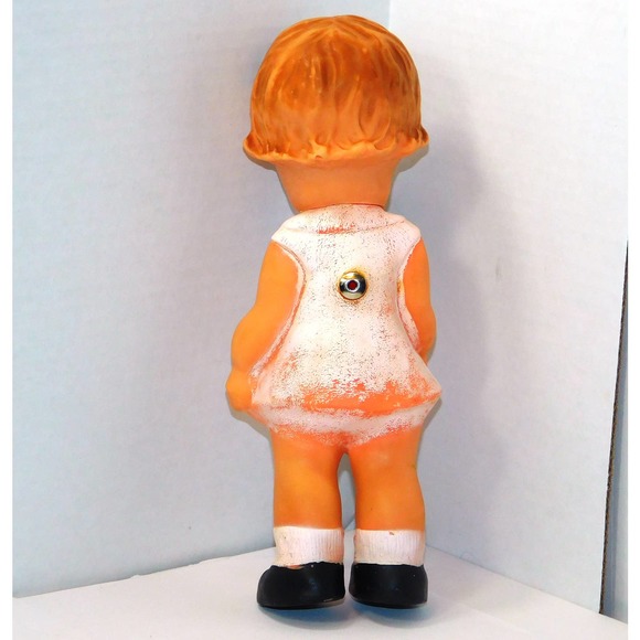 8" Vintage Rubber Girl with Pink Dress & Black Bow, Headband & Shoes - Picture 4 of 7